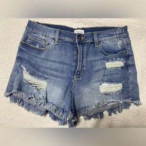 Sneak Peek Frayed Blue Jean Shorts